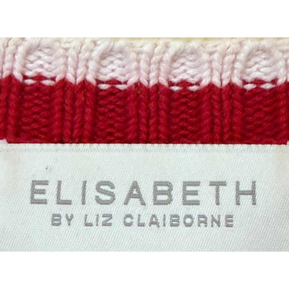 Elisabeth Liz Claiborne Womens 2X Red Cable Knit V Neck Cotton Sweater - Picture 4 of 5